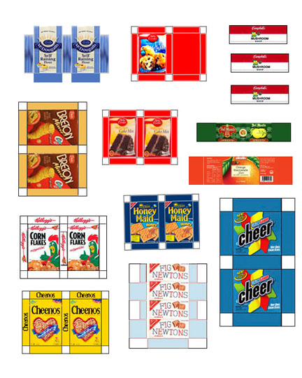 a selection of miniature printable grocery items